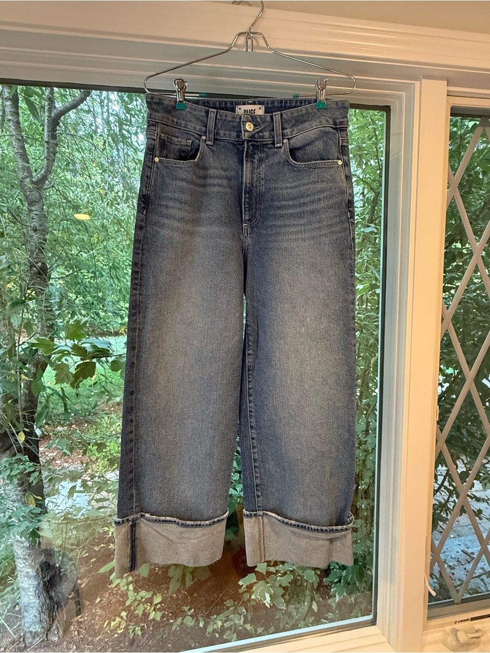 PAIGE Wide Leg Cuffed Women’s Jeans - Blue Wash